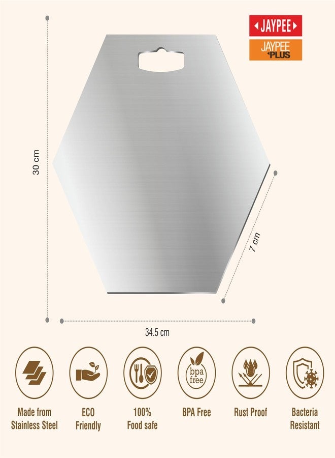 جايبي بلس لوح تقطيع جاي بي بلس كيتشن-إكس سداسي الشكل مصنوع من الفولاذ المقاوم للصدأ 304، مناسب للفواكه والخضراوات، مزود بمقبض مريح وعلاقة مريحة للمطبخ، مقاس 34 × 30 سم - Image 2